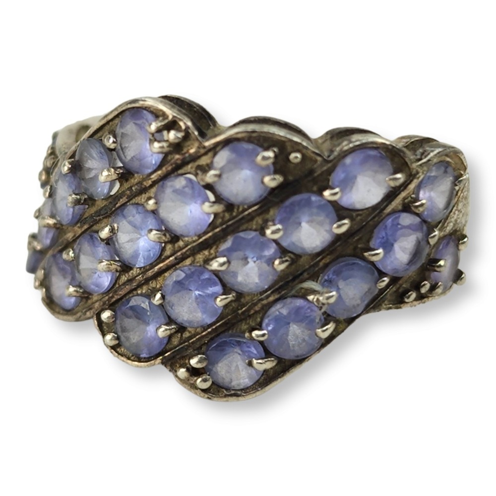 Vintage Sterling Silver Tanzanite Cocktail Ring Size 7.25 Purple 925‎ Faceted